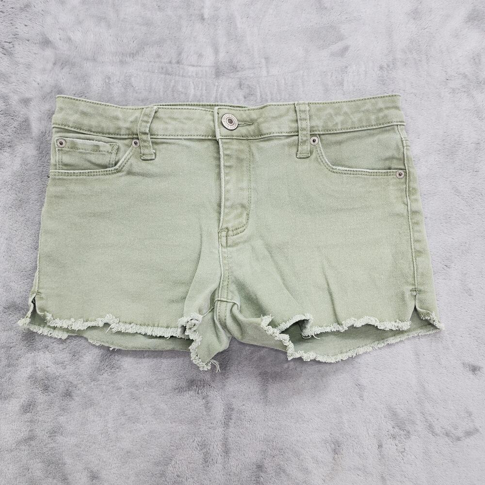 STS Blue Shorts Womens 28 Green Boyfriend 9" Mid Rise Raw Hem Stretch Denim